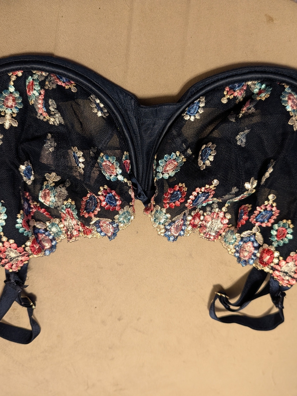 Women's Navy Embroidered Balconette Bra - Floral Mesh VS Dream Angel